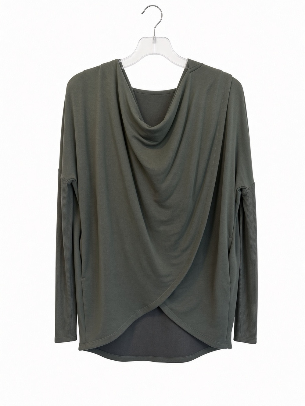 ATHLETA Draped Cowl Neck Long Sleeve Hoodie- Olive Green